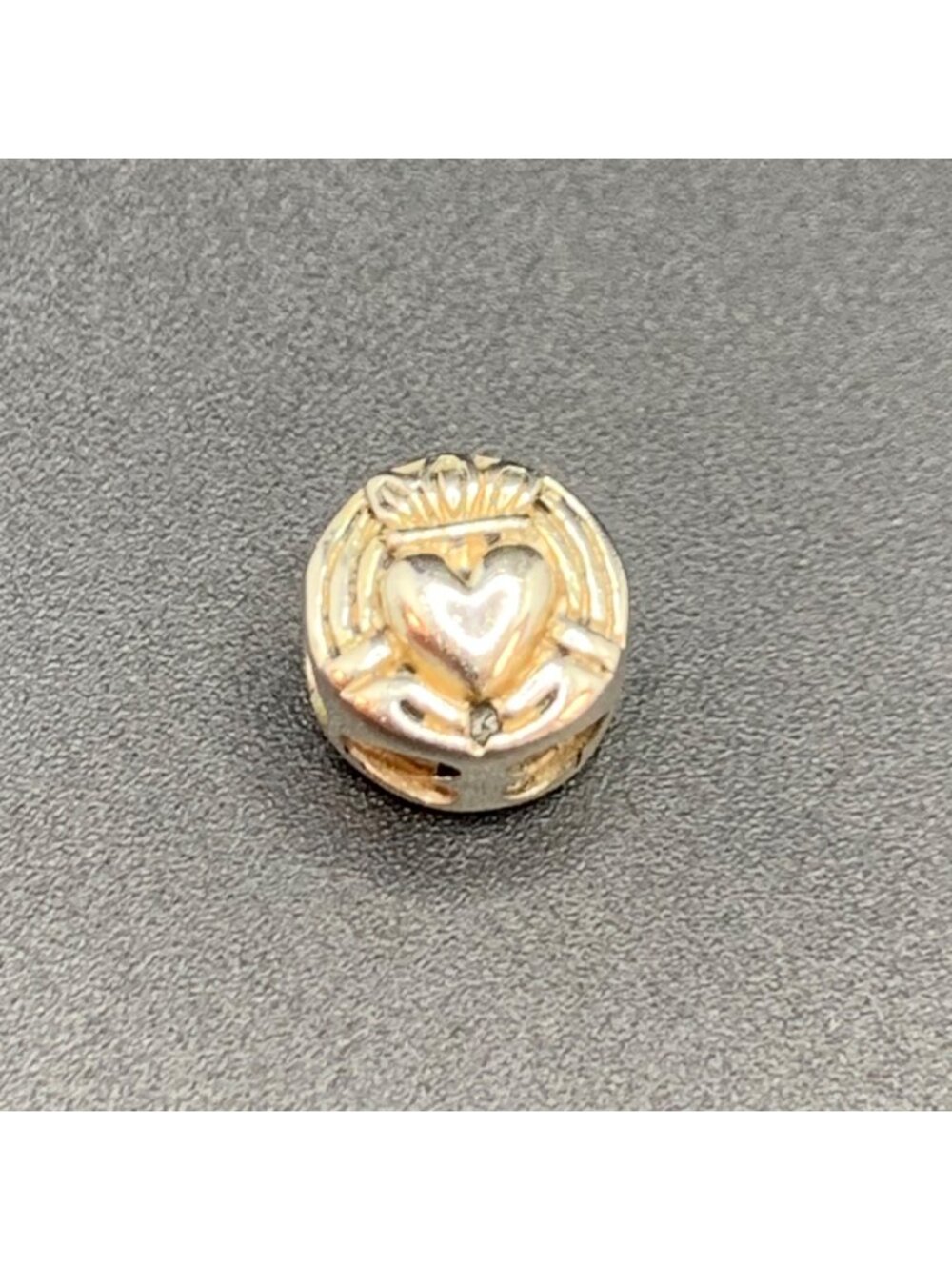Round Claddagh Heart Slide Charm Silver Tone w/ Darkened Heart Insets